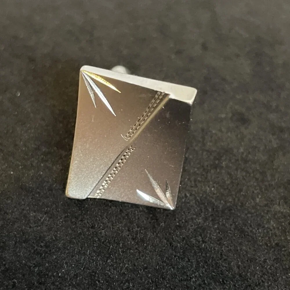 Silver Tone Square Etched Cufflinks Men's Vintage Formal Wear Bullet Back
